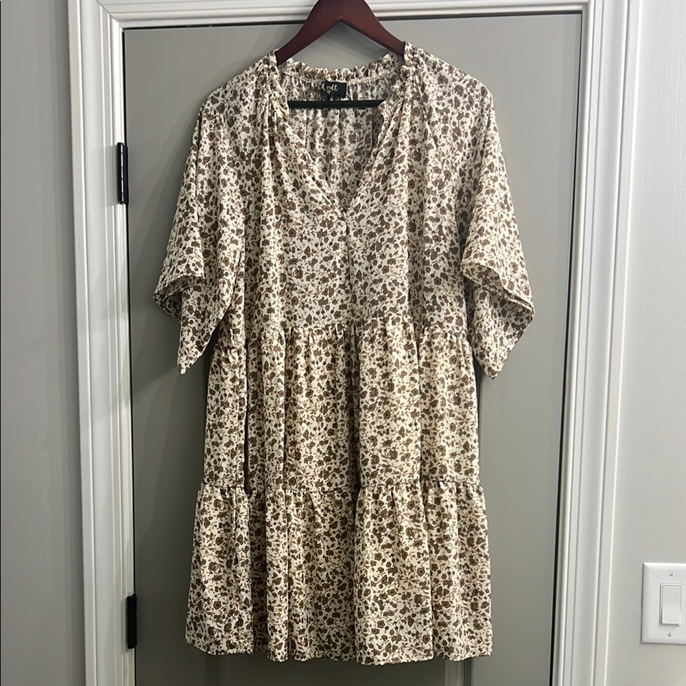 Cream Tiered Mini Sundress with V-Neck